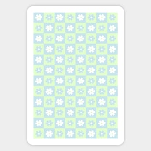 Danish Pastel Aesthetic Checkerboard Flower Design Phone Case in Sage Green and Baby Blue Periwinkle Sticker